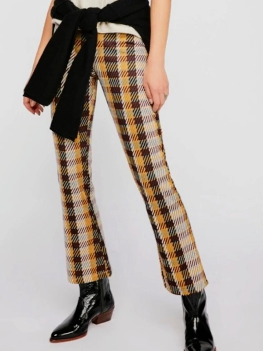 Free People Clean Cropped Flare Pants Plaid Size 4